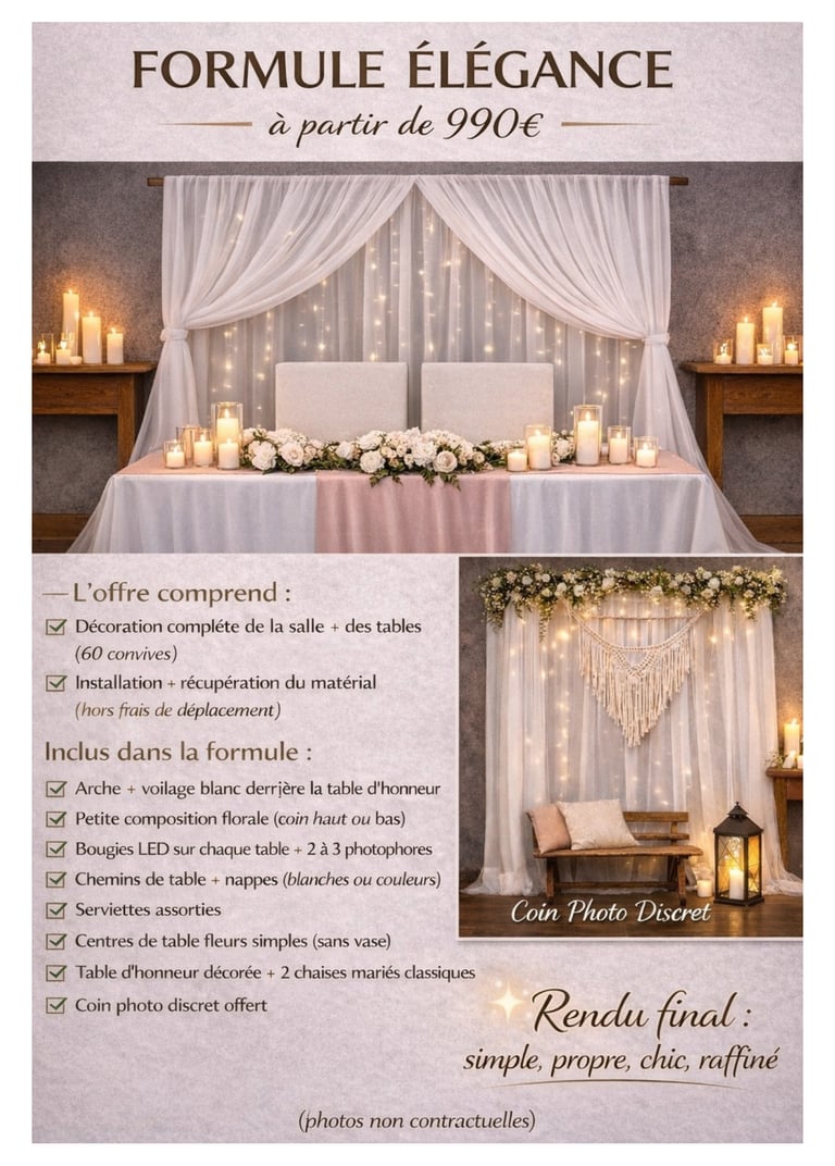 Formule décoration mariage complète mise en place table et ambiance élégante Hauts-de-France