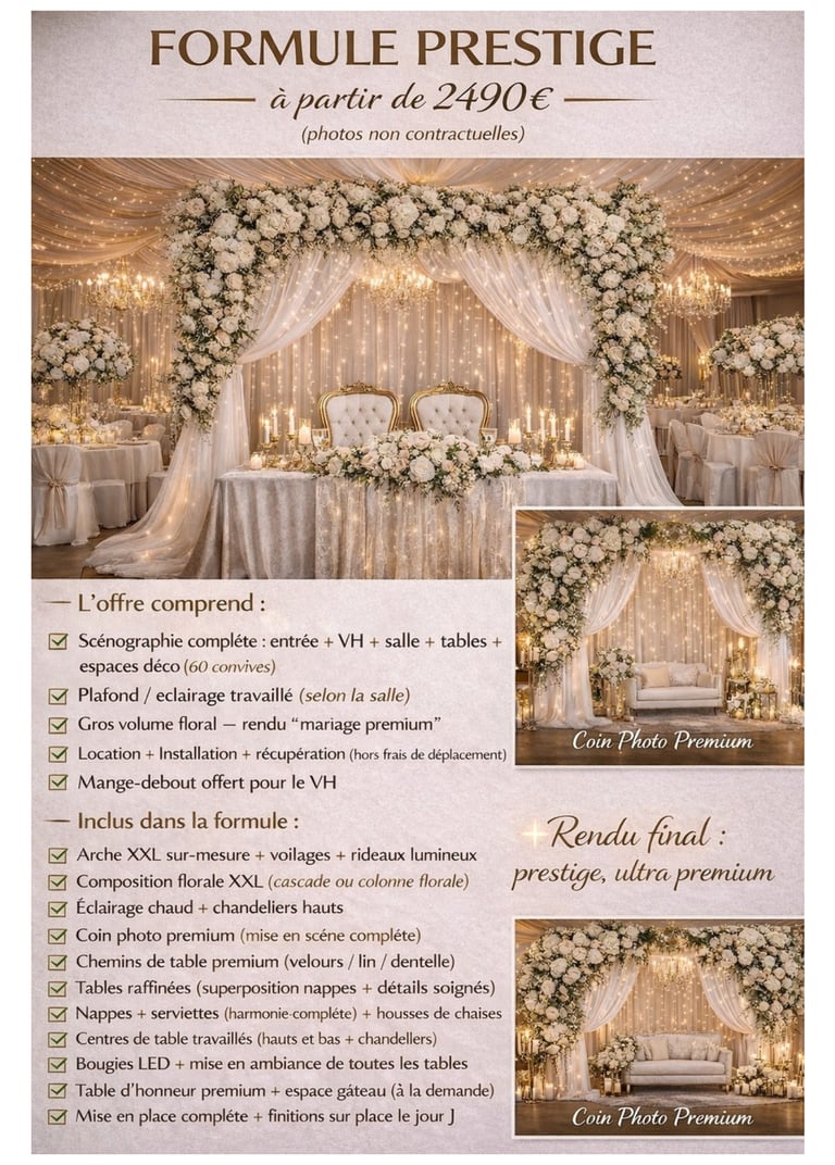 Formule Prestige décoration mariage haut de gamme clé en main ambiance élégante et raffinée Nord 