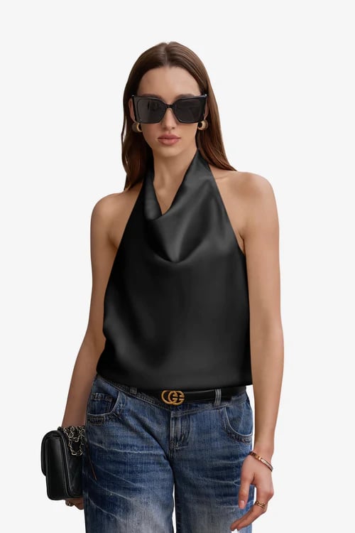 black summer Satin Halter Tank top
