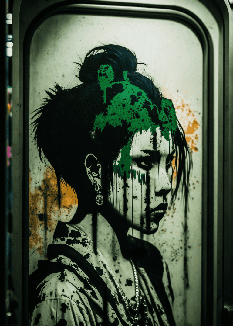 Subway Grafitti Illustration in the style of Shibuya Punk Aesthetic