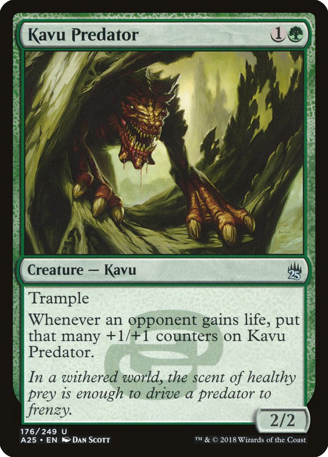 Kavu Predator Magic: The Gathering card featuring a green creature with trample and life gain counters.