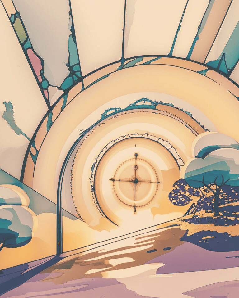 stylised landscape with trees and sunshine