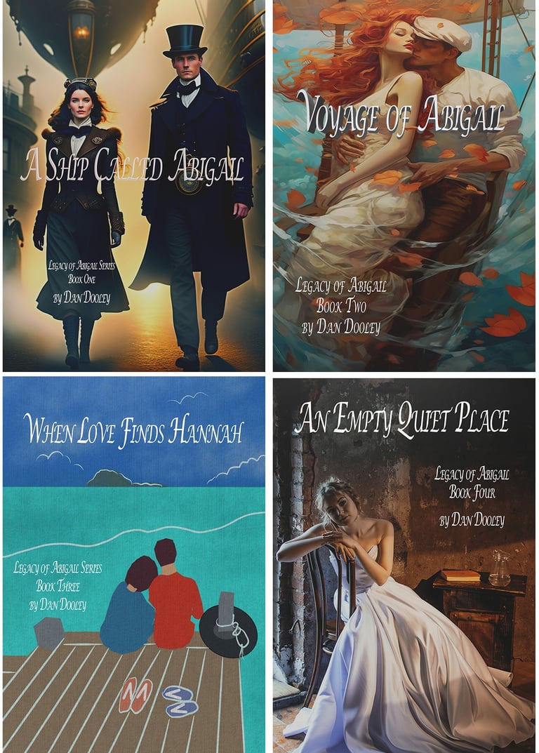 Four book covers from the Legacy of Abigail historical fiction series by Dan Dooley.