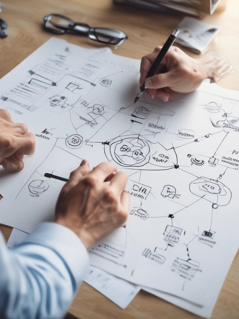 A professional consultation setting with a medical professional sitting at a desk facing a client. The room has a modern aesthetic with white walls decorated with framed certificates. The desk is organized with office supplies, a laptop, and a fruit bowl in the center.