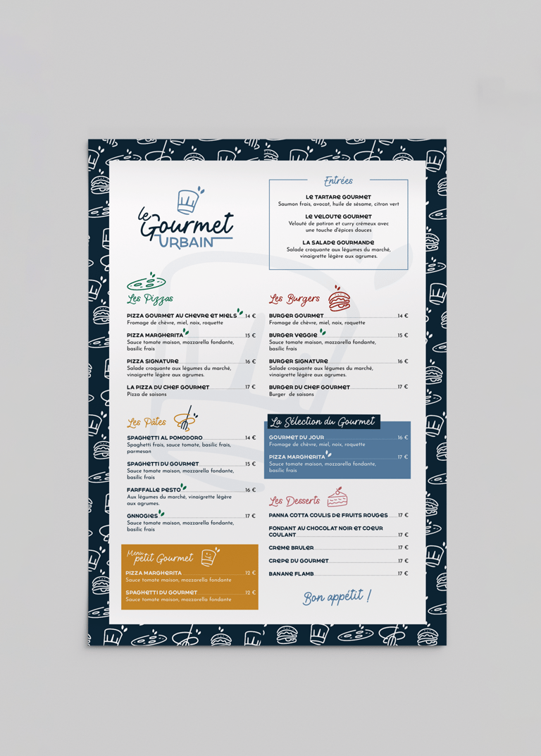 Menu - restaurant - Le Gourmet Urbain - Amy atelier graphique