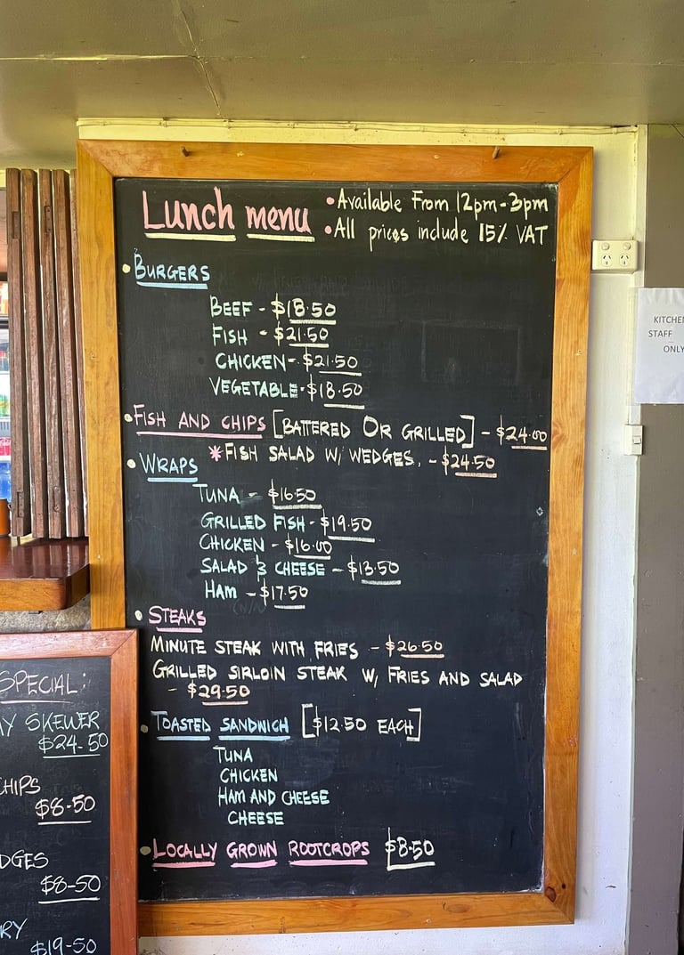 Precios de un restaurante en fiyi