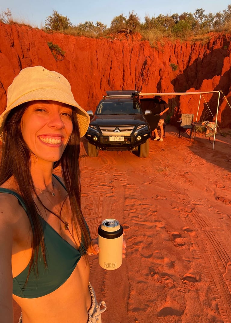 Camping in James Price Point: me, my car and a beer in hand
