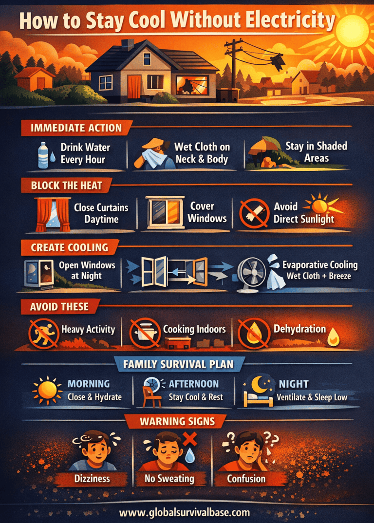 infographics image of How to Stay Cool Without Electricity (Heat Survival Guide)