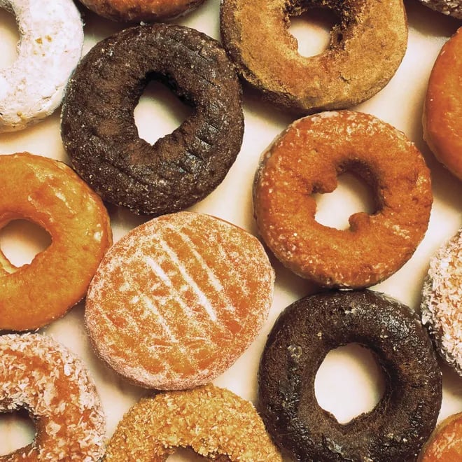Old fashioned cake and filled donuts