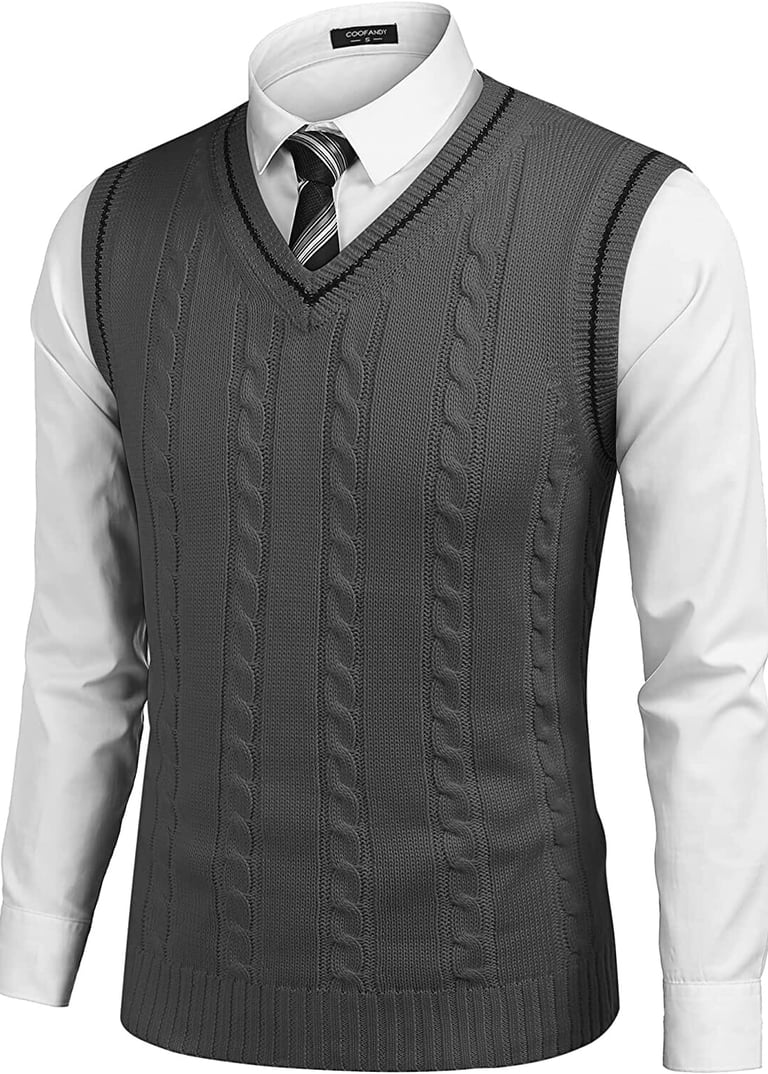 gray knitted pullover vest