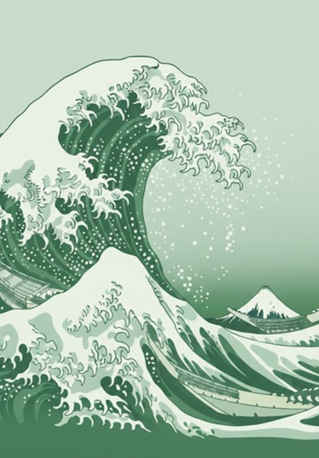 Japanese-style green wave illustration representing the talent wave and scale-up challenges.