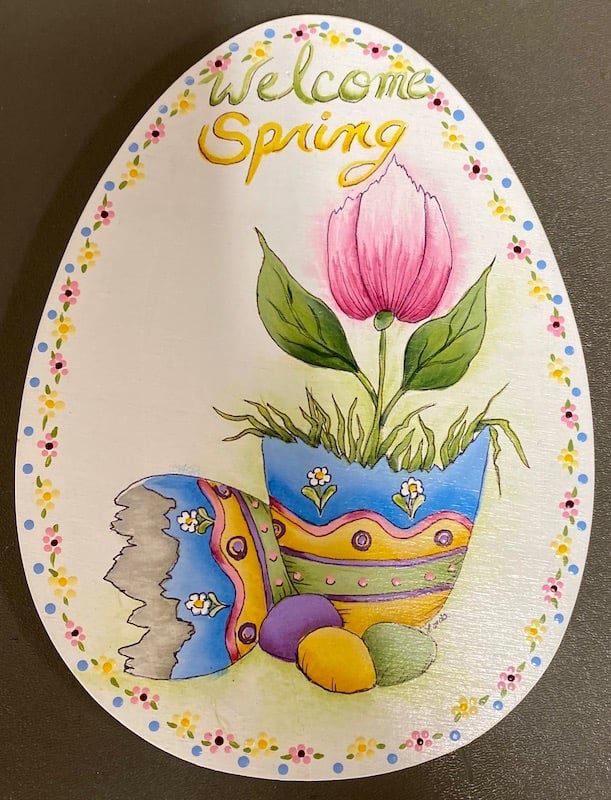 Linda Kohler teaching Cindy Mann Vitale's "Tulip & Jellybeans", acrylics