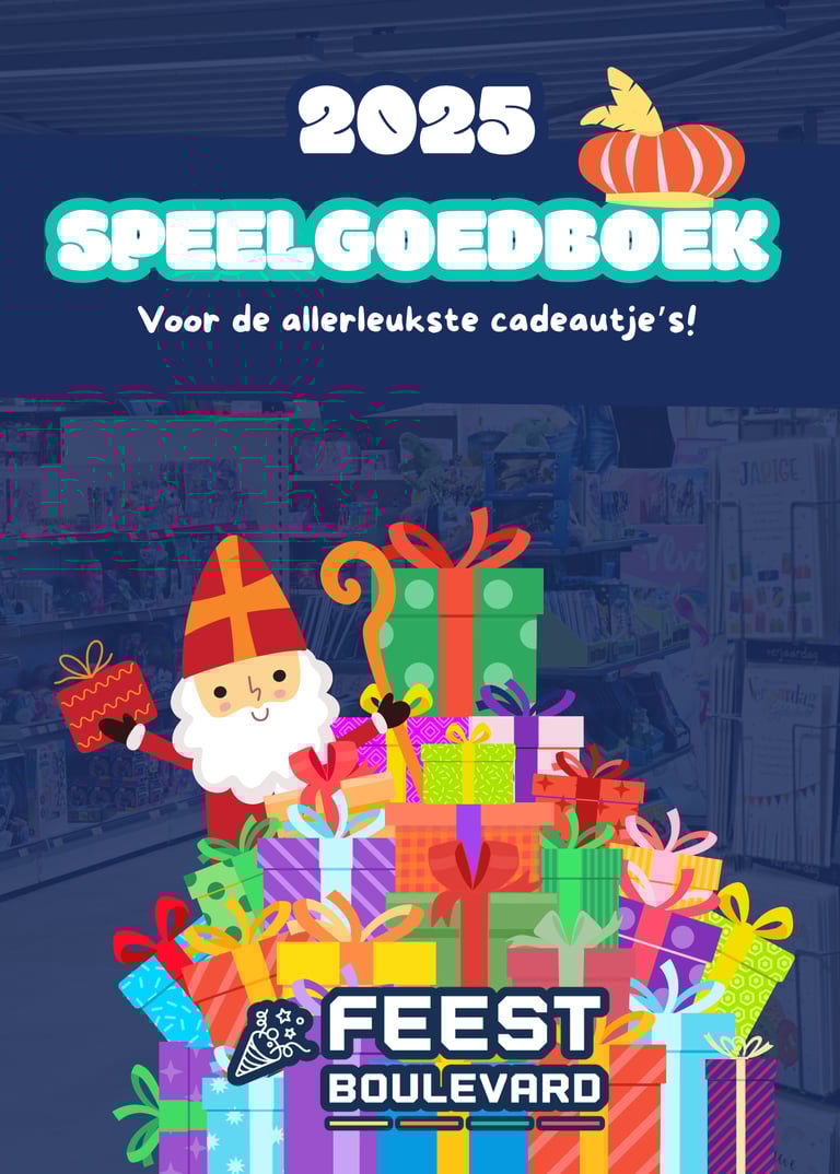 Foto van de voorkant van het Speelgoedboek 2025 van de FeestBoulevard voor Sinterklaas in Oirschot