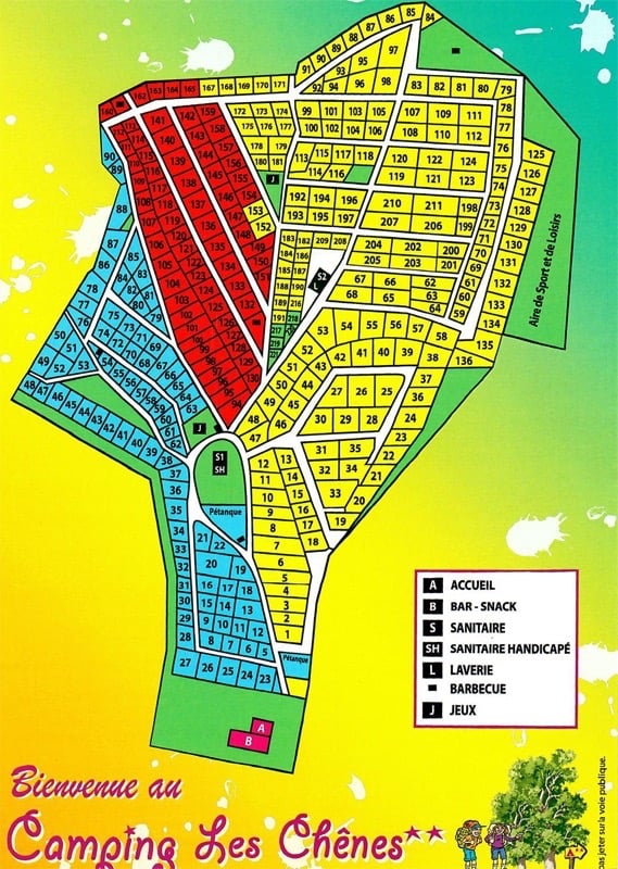 plan du camping les chênes dans les Landes