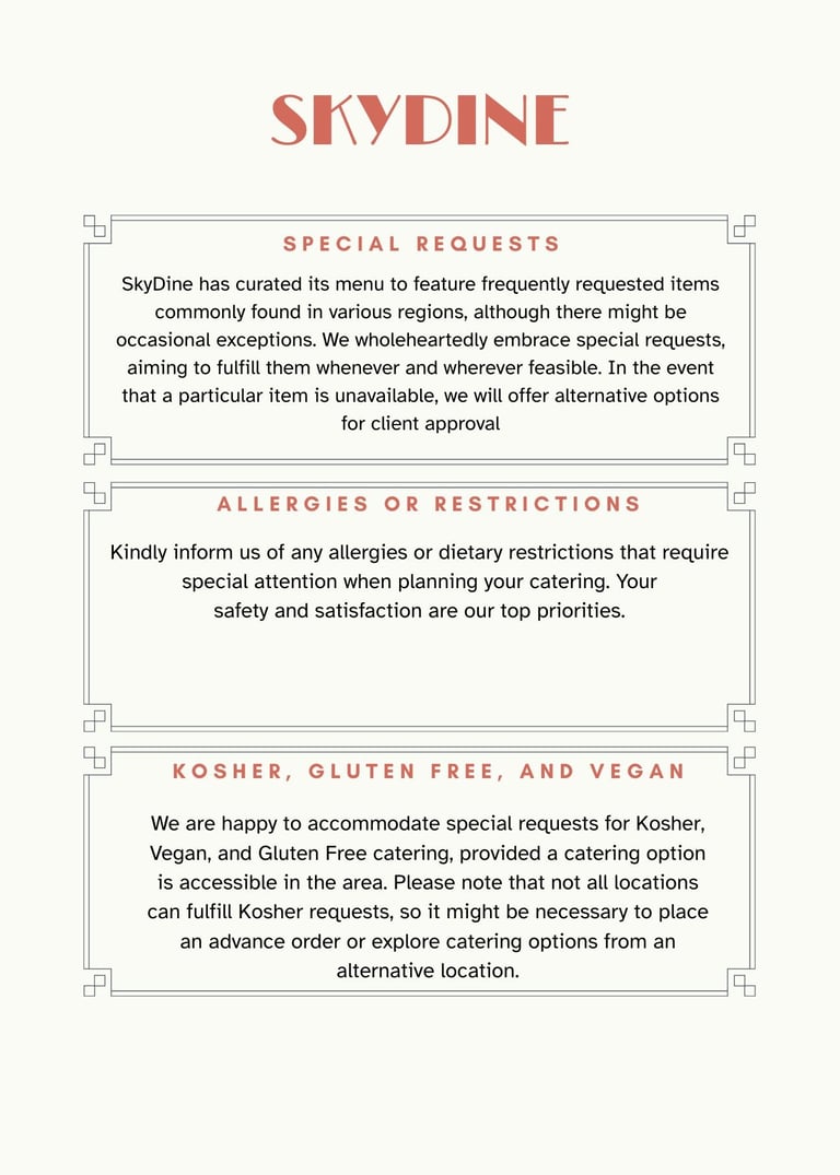 private jet catering menu special request