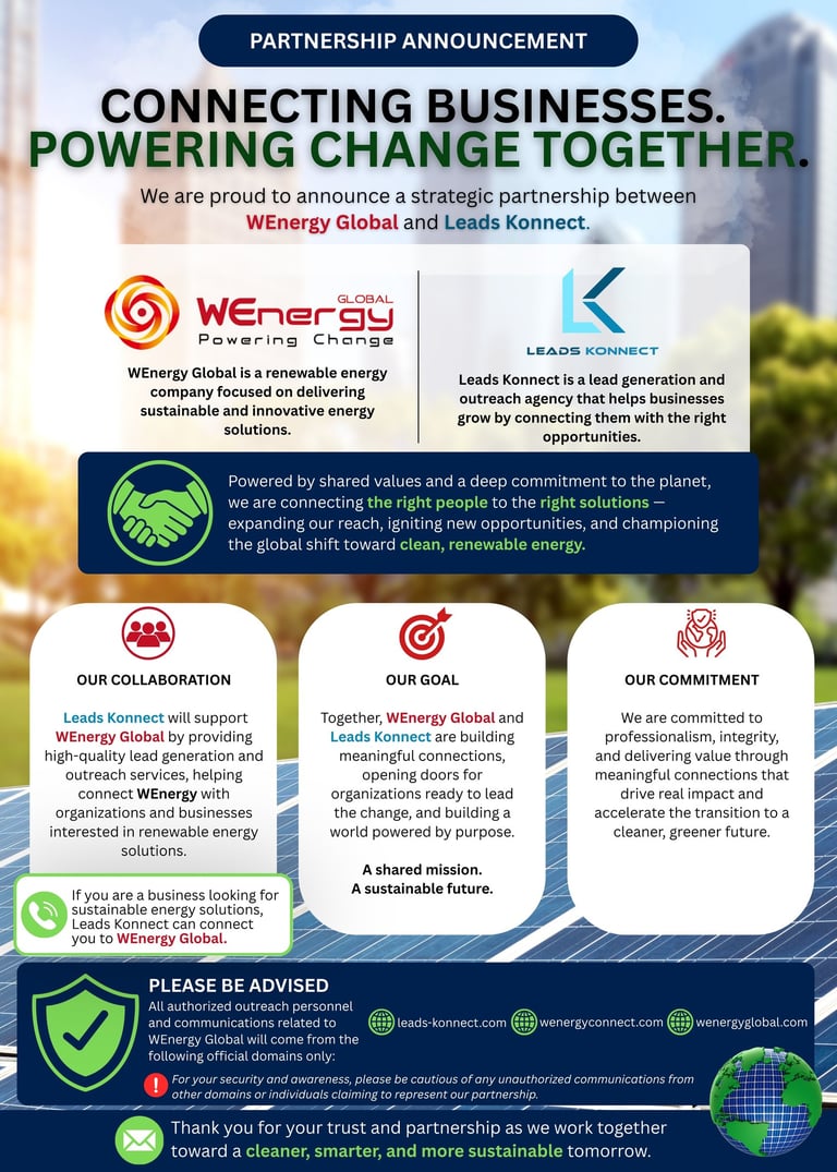 WEnergy Global and Leads Konnect renewable energy partnership announcement