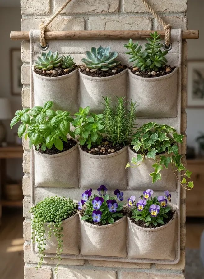DIY vertical garden hanging pocket planter