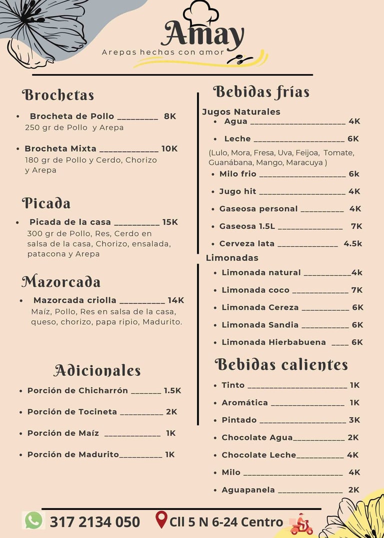 Menú Brochestas en Amay Cajamarca