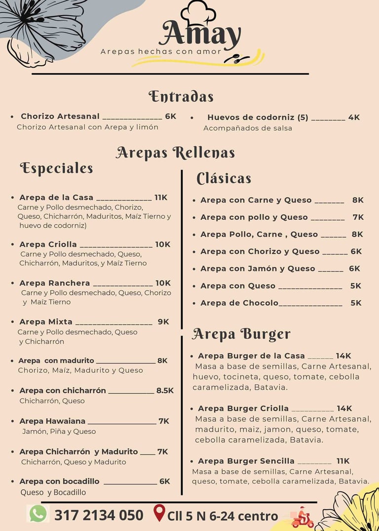 Menú Arepas rellenas