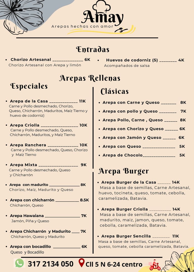 Menú Arepas rellenas