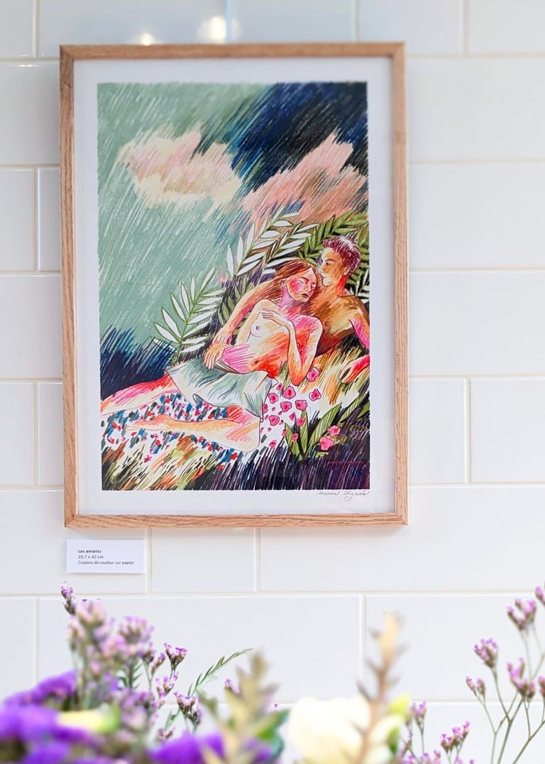 a painting of a woman in a floral dress