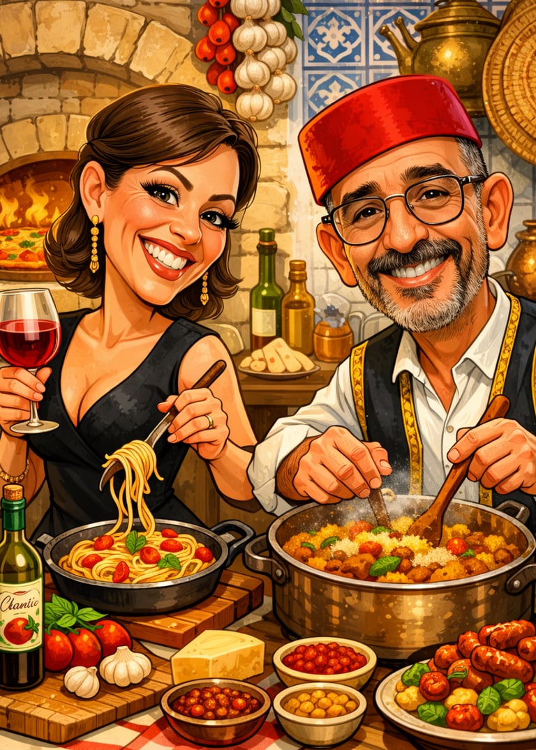 Bettina & Ridha , couple épicé en pleine cuisine