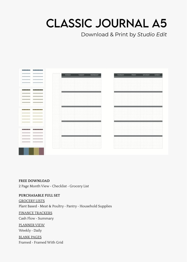 VOL. 1 A5 Classic Journal Printable in PDF. With free samples