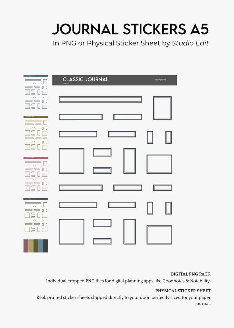 VOL. 1 A5 Classic Journal Stickers in PNG & Physical Sticker Sheet. With free samples