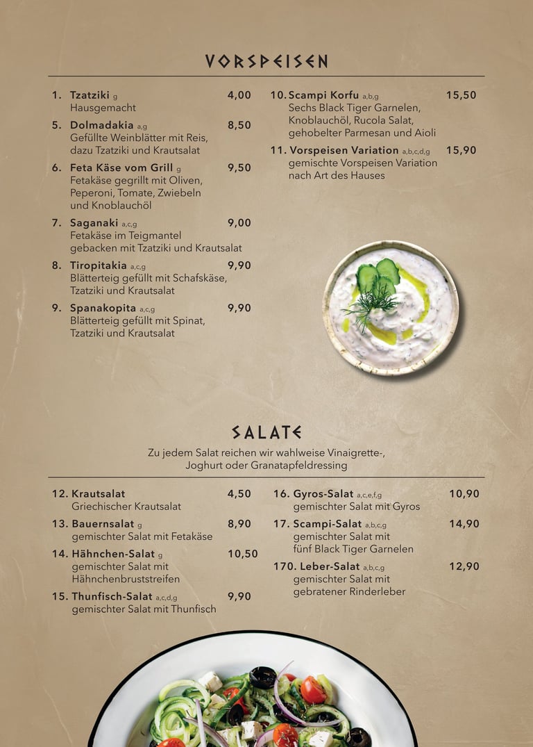 Korfu Speisekarte
