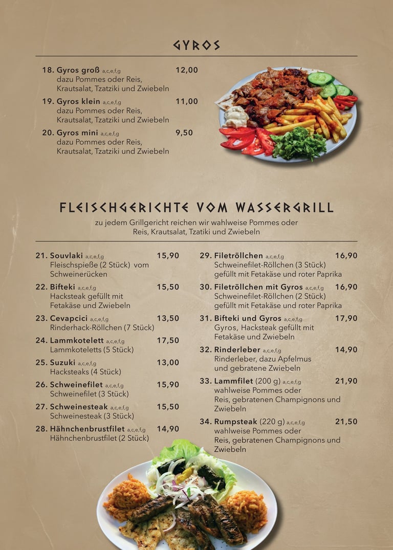 Korfu Speisekarte
