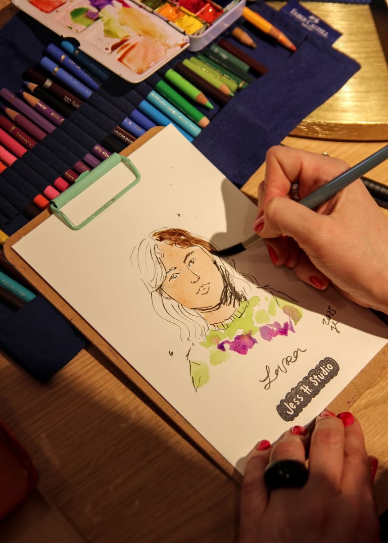 Live-zeichnen buchen Schnellportrait für Geschlossene Veranstaltung, Firmenfeiern, Luxus Event, Kundenbindung