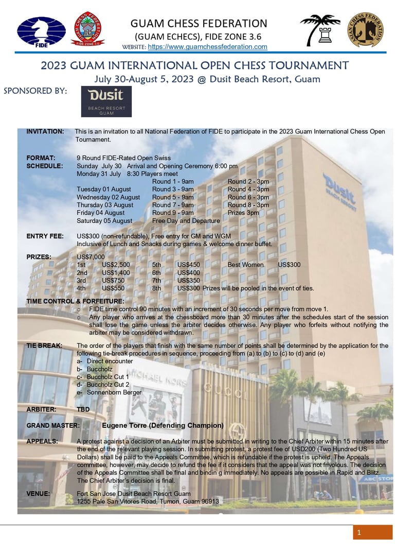 2023 Guam International Open Chess Tournament. Guam Chess. FIDE Chess Zone 3.6