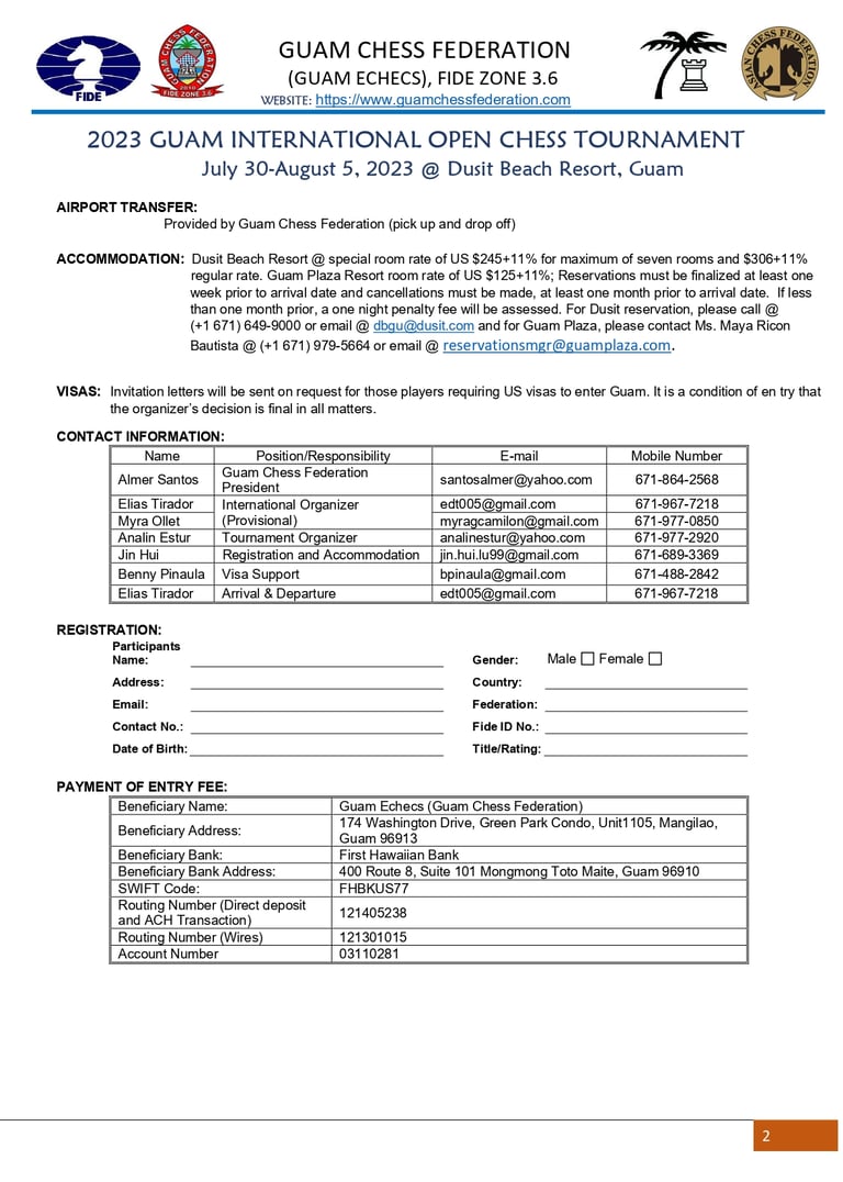 2023 Guam International Open Chess Tournament. Guam Chess. FIDE Chess Zone 3.6
