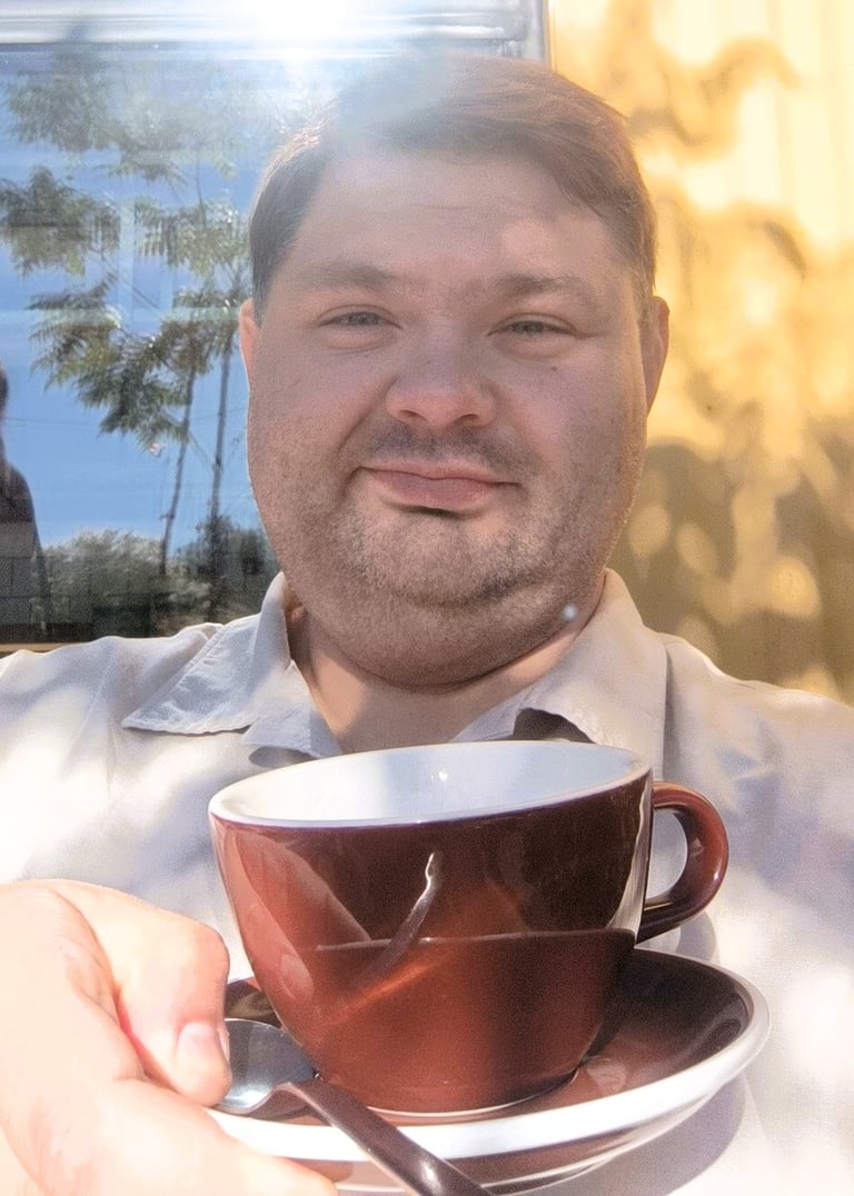 Stas w Sztokholmie z kawą