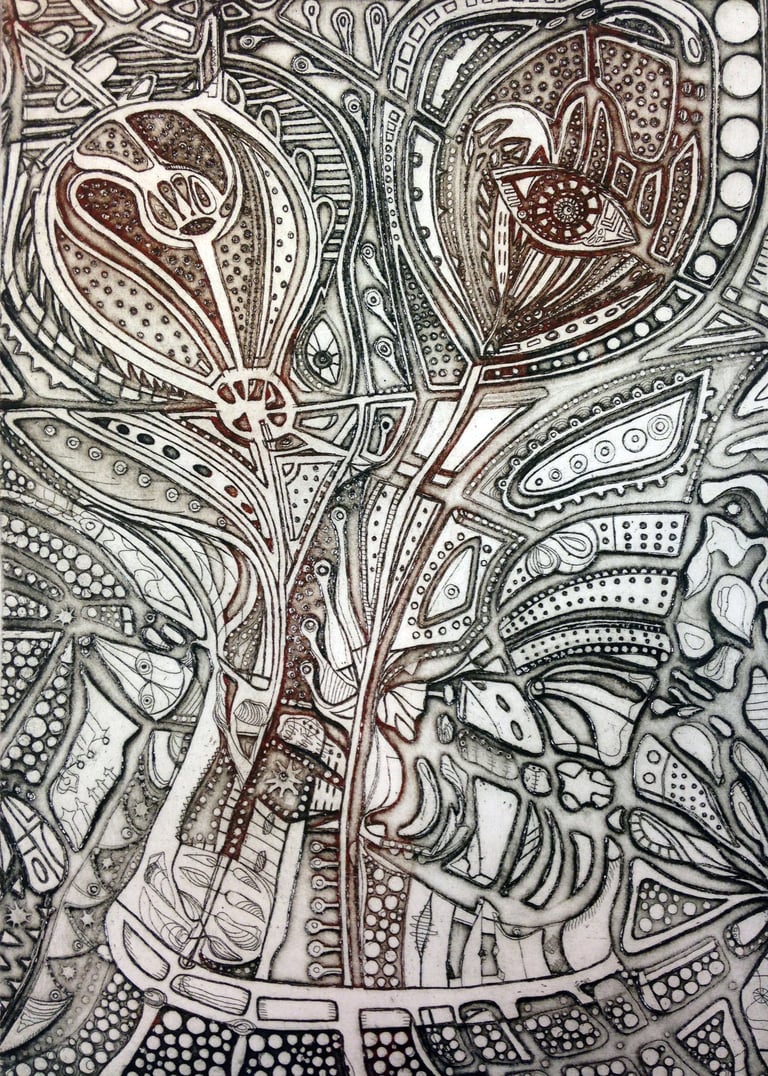 'Papaya-Flower' Soft Ground Etched Print Limited Edition of 75, by Kristina Lee