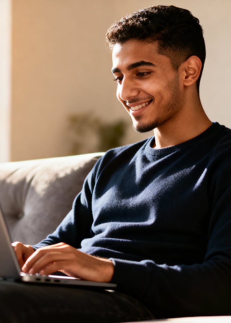 a man sitting on a couch with a laptop computer