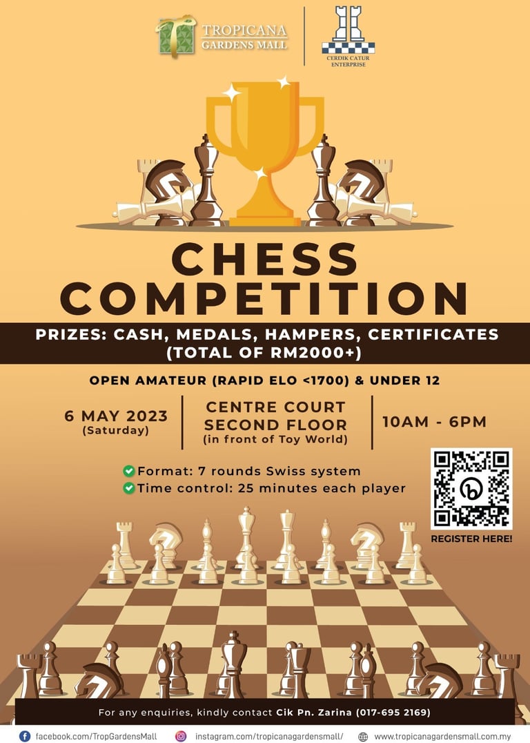 1st Tropicana Gardens Mall Chess Competition 2023. Cerdik Catur Malaysia. 