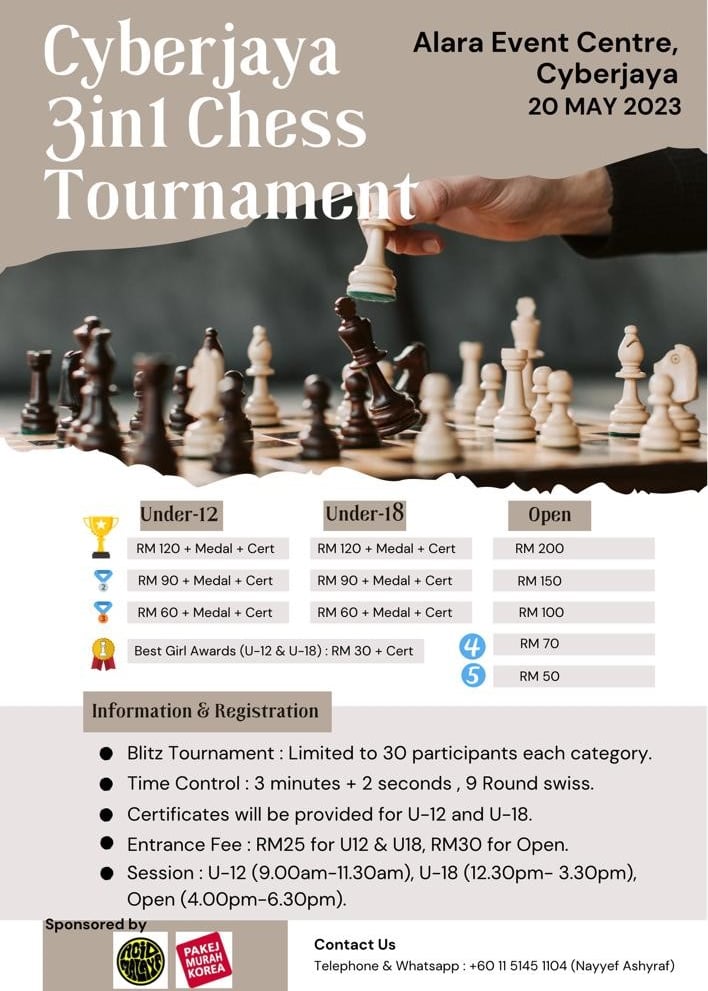 Cyberjaya 3in1 Chess Tournament by Nayyef Ashyraf Catur Malaysia. Blitz Malaysia