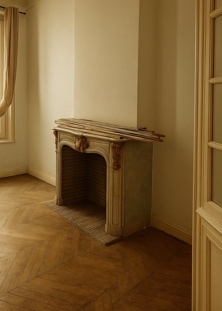cheminée ancienne et parquet massif