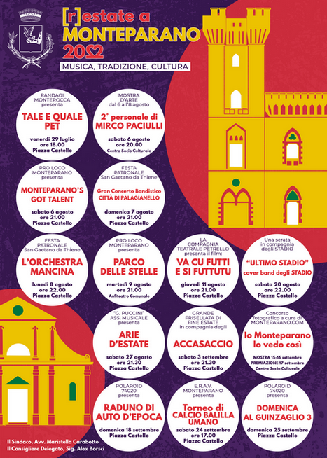 programmazione estiva di monteparano organizzata da alex borsci e dal comune di Monteparano