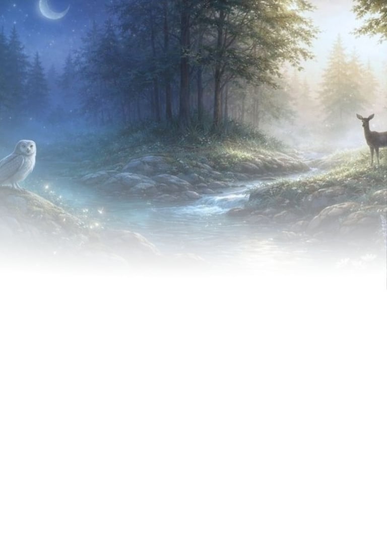 Forest clearing with animal presence in soft twilight light, representing Animal Spirit Oracle and t