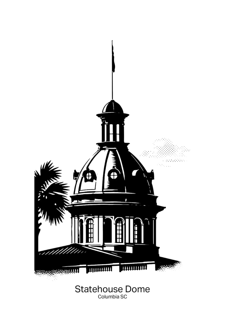 Black and white Palmetto Silhouette of South Carolina Statehouse