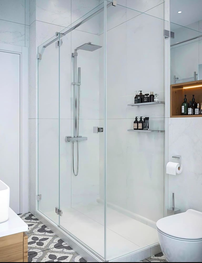 Modern frameless shower enclosure a complete shower installation in an Auckland home