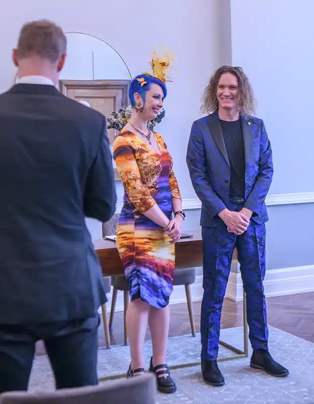 wedding couple in the ceremony room at Islington Town Hall