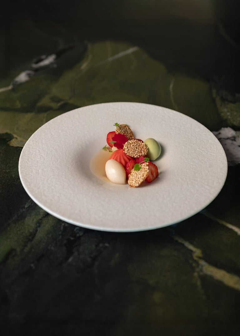 assiette culinaire, restaurant Racine à Reims, 2 étoiles au Michelin 