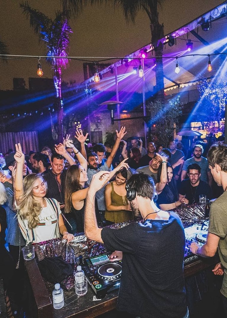 DJ Set and Crowd At Outdoor Nightclub