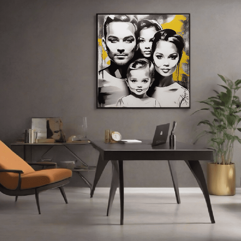 Mãe e filho em uma pintura, adicionando um toque emocional à decoração da sala.