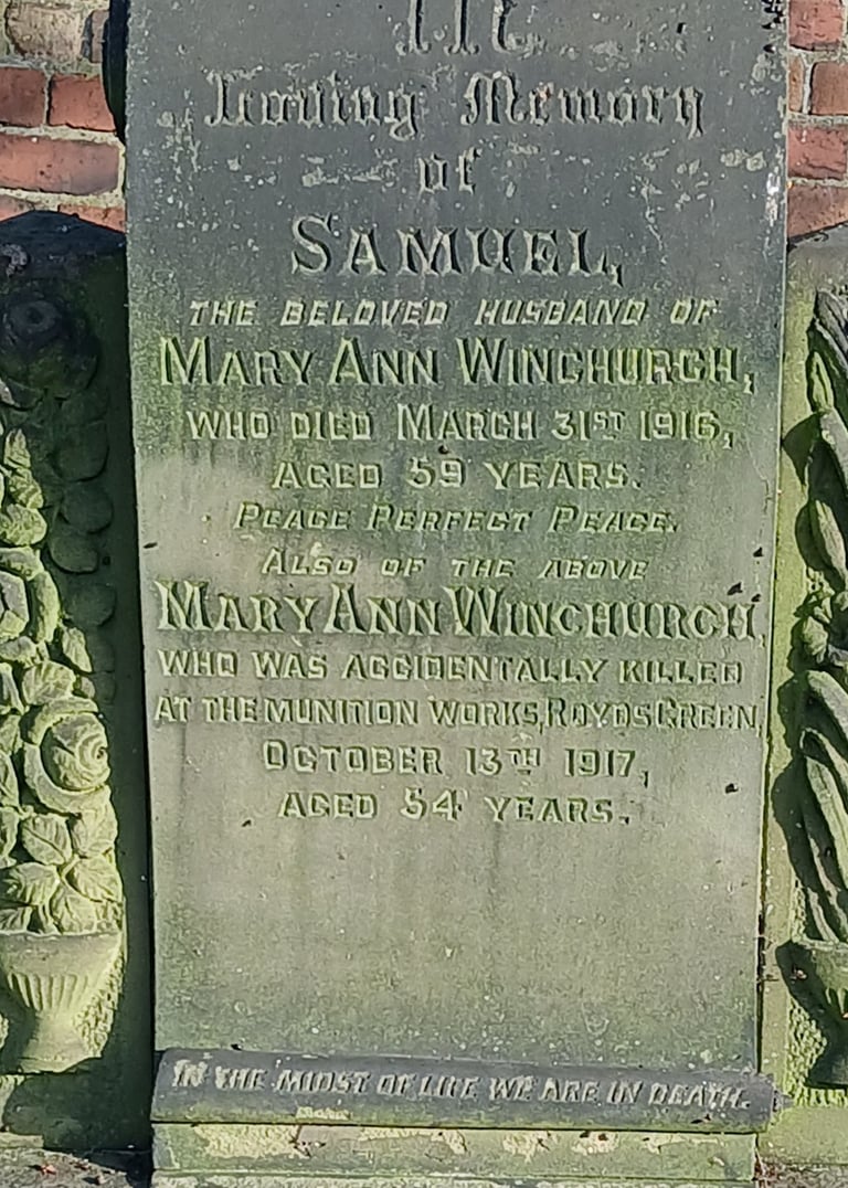 The headstone and grave of Mary Ann Whinchurch