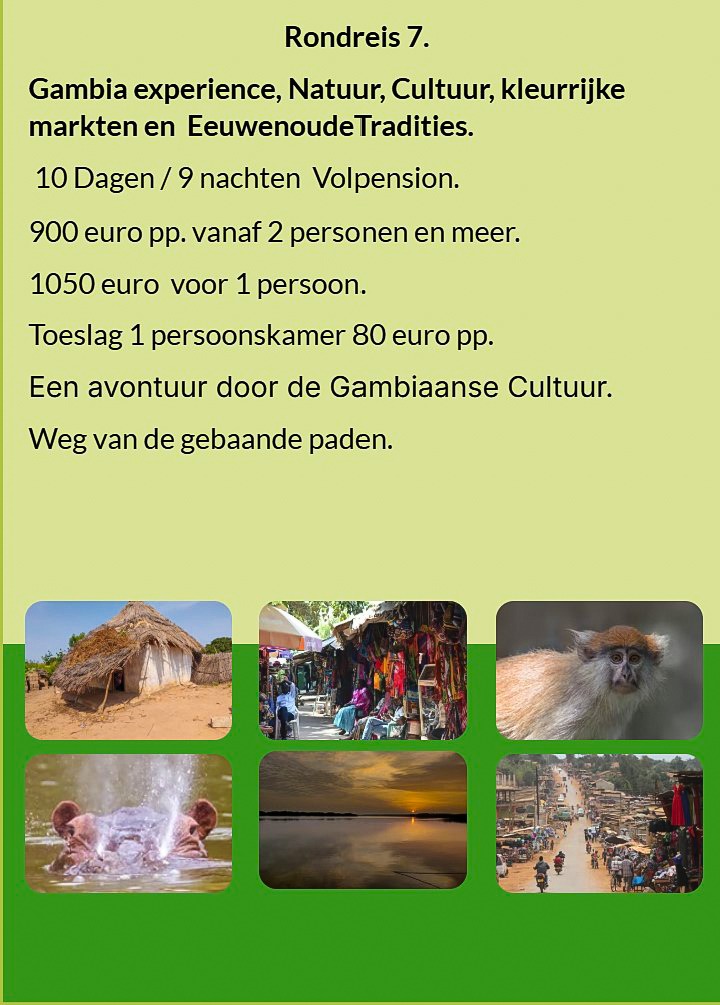 Flyer Rondreis 7 – 10-daagse vogelfotografie tour in Gambia. Volpension. Prijs vanaf €900 p.p. Inclu