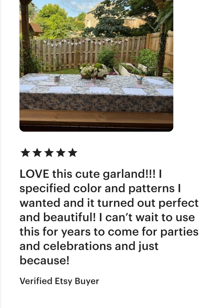 LOVE this cute garland! I specified color and patterns and it turned out perfect.